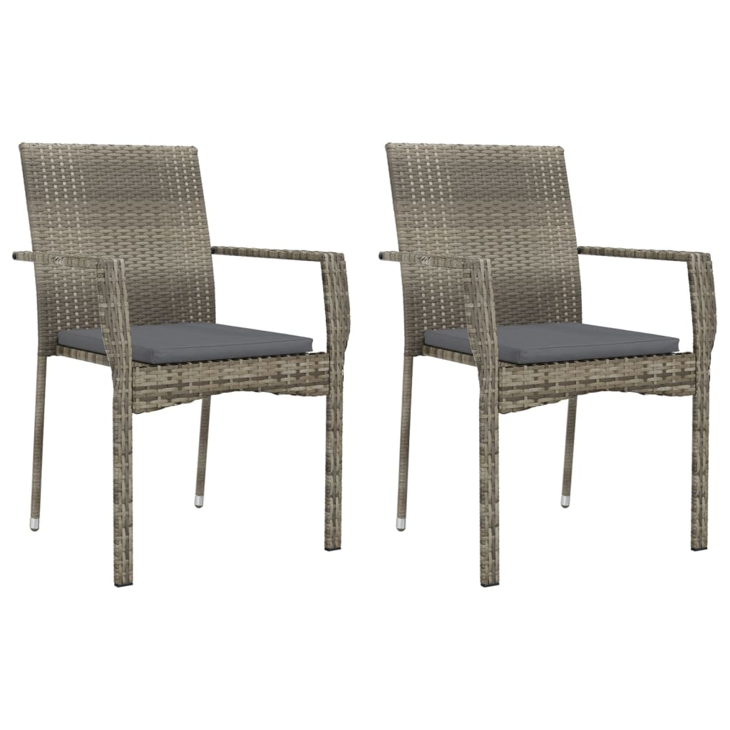 3 Piece Patio Dining Set with Cushions Black and Gray Poly Rattan