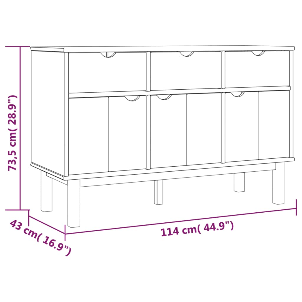 Sideboard OTTA 44.9"x16.9"x28.9" Solid Wood Pine