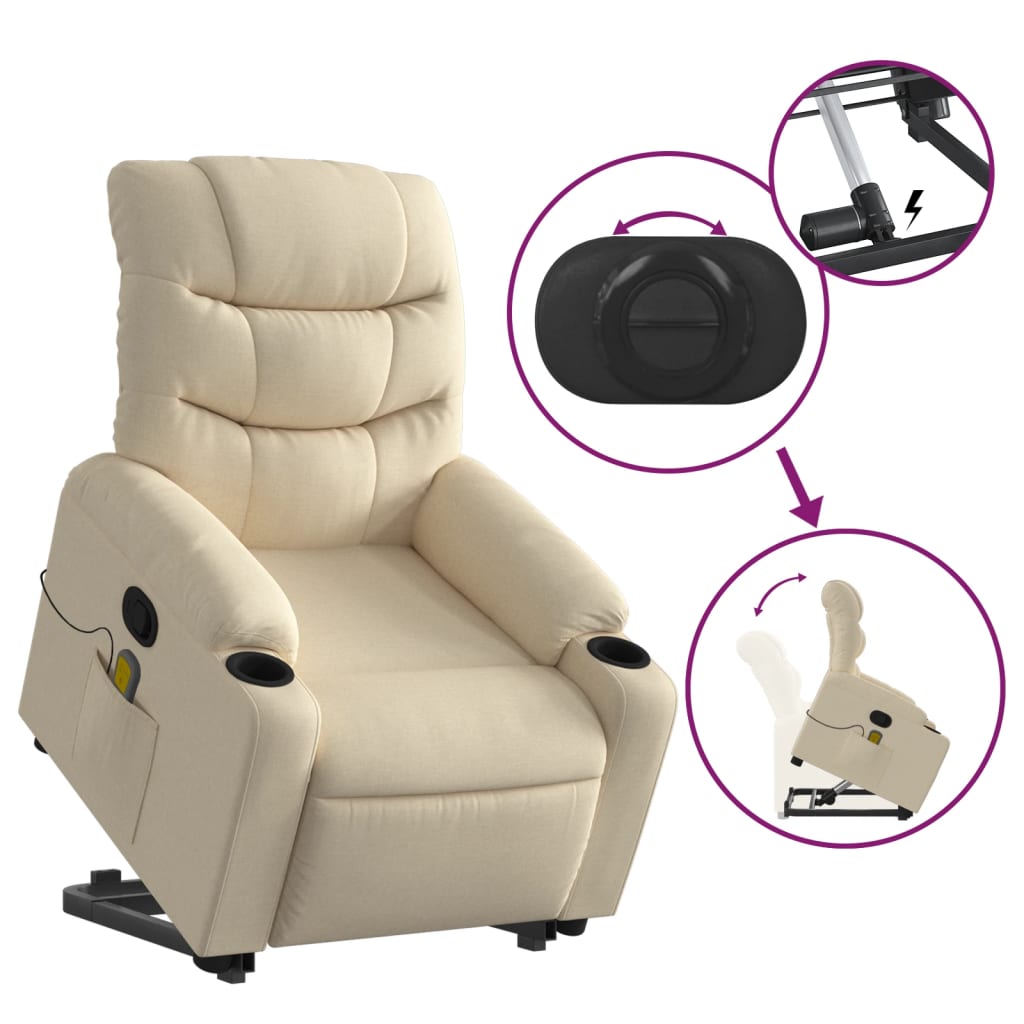 Stand up Massage Recliner Chair Cream Fabric