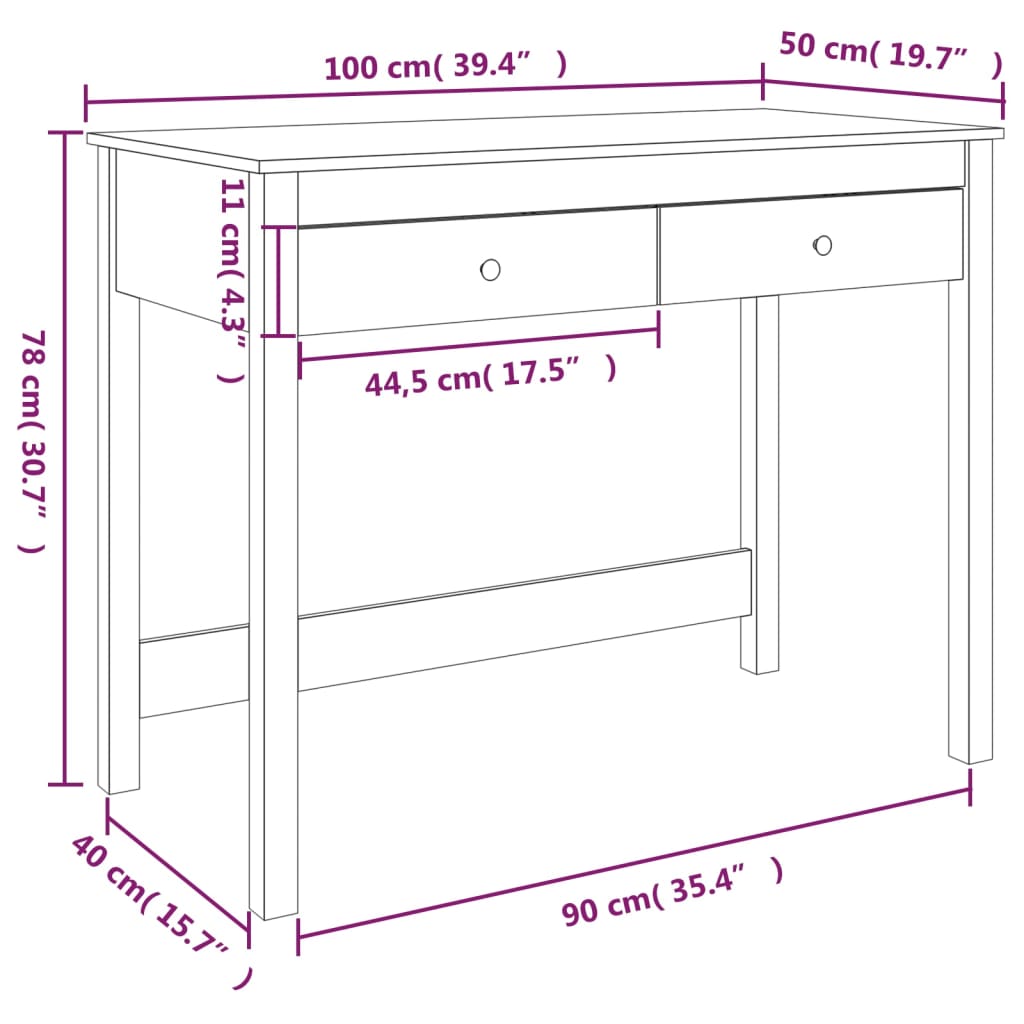 Desk with Drawers 39.4"x19.7"x30.7" Solid Wood Pine