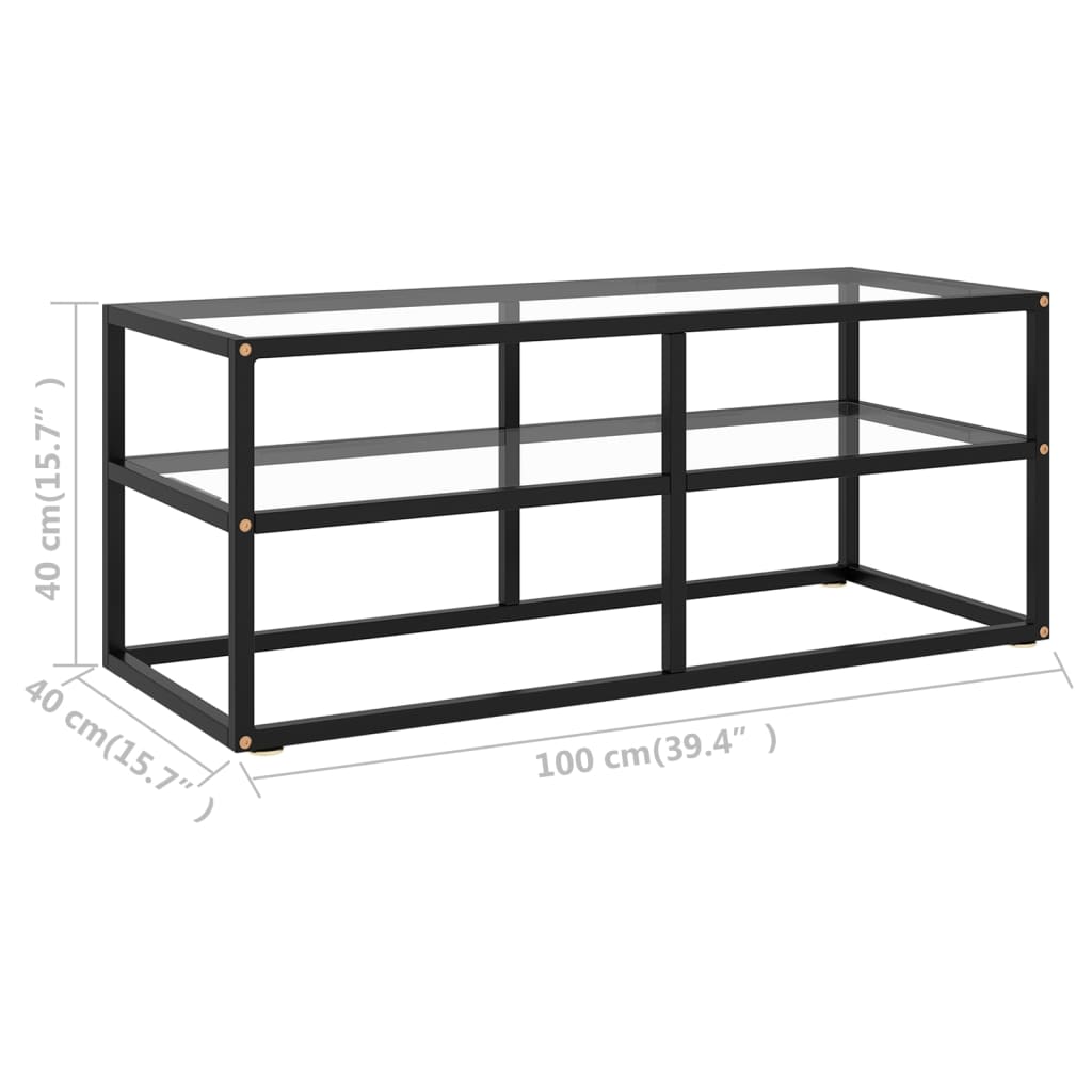 TV Stand Black with Tempered Glass 39.4"x15.7"x15.7"