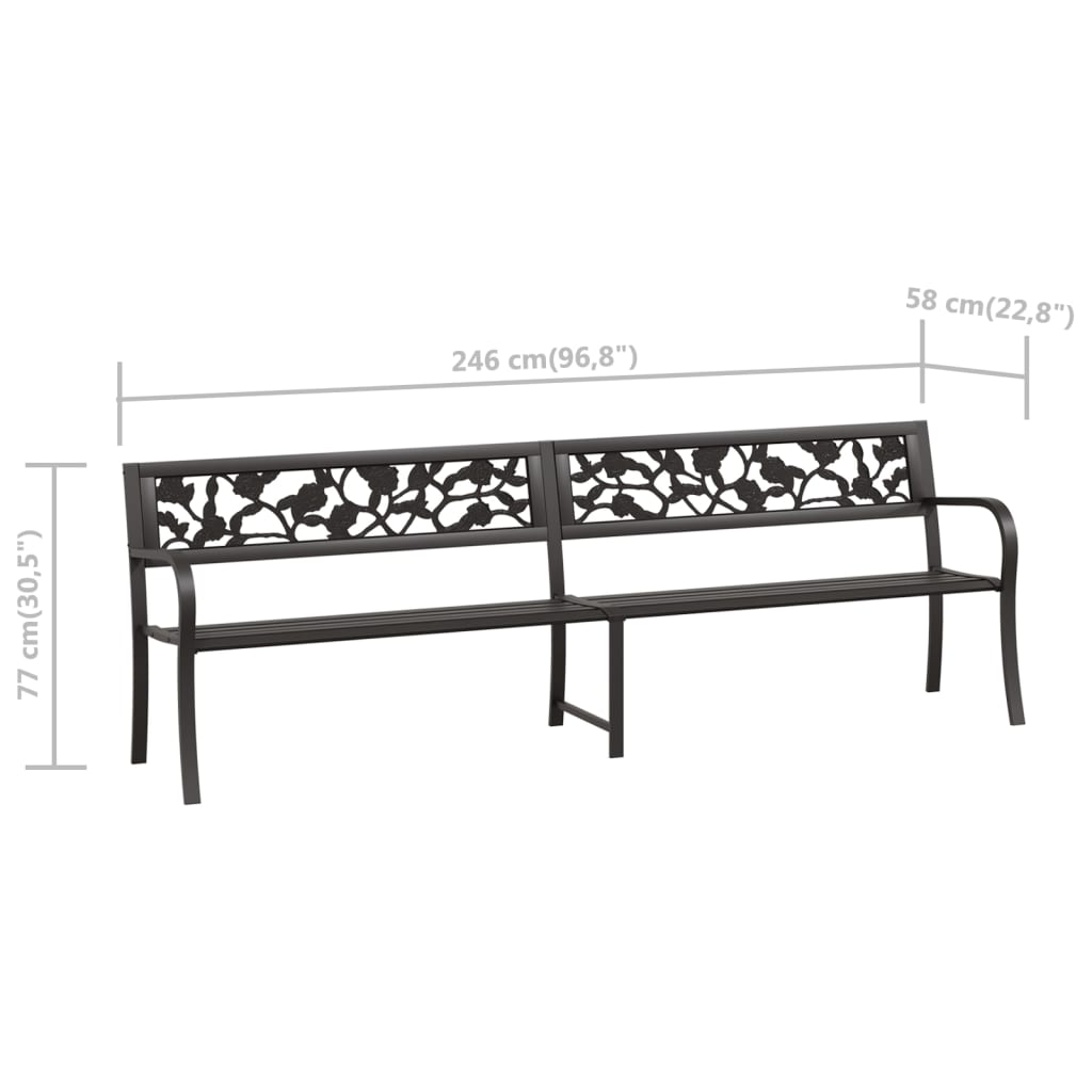 Twin Patio Bench 96.9" Black Steel