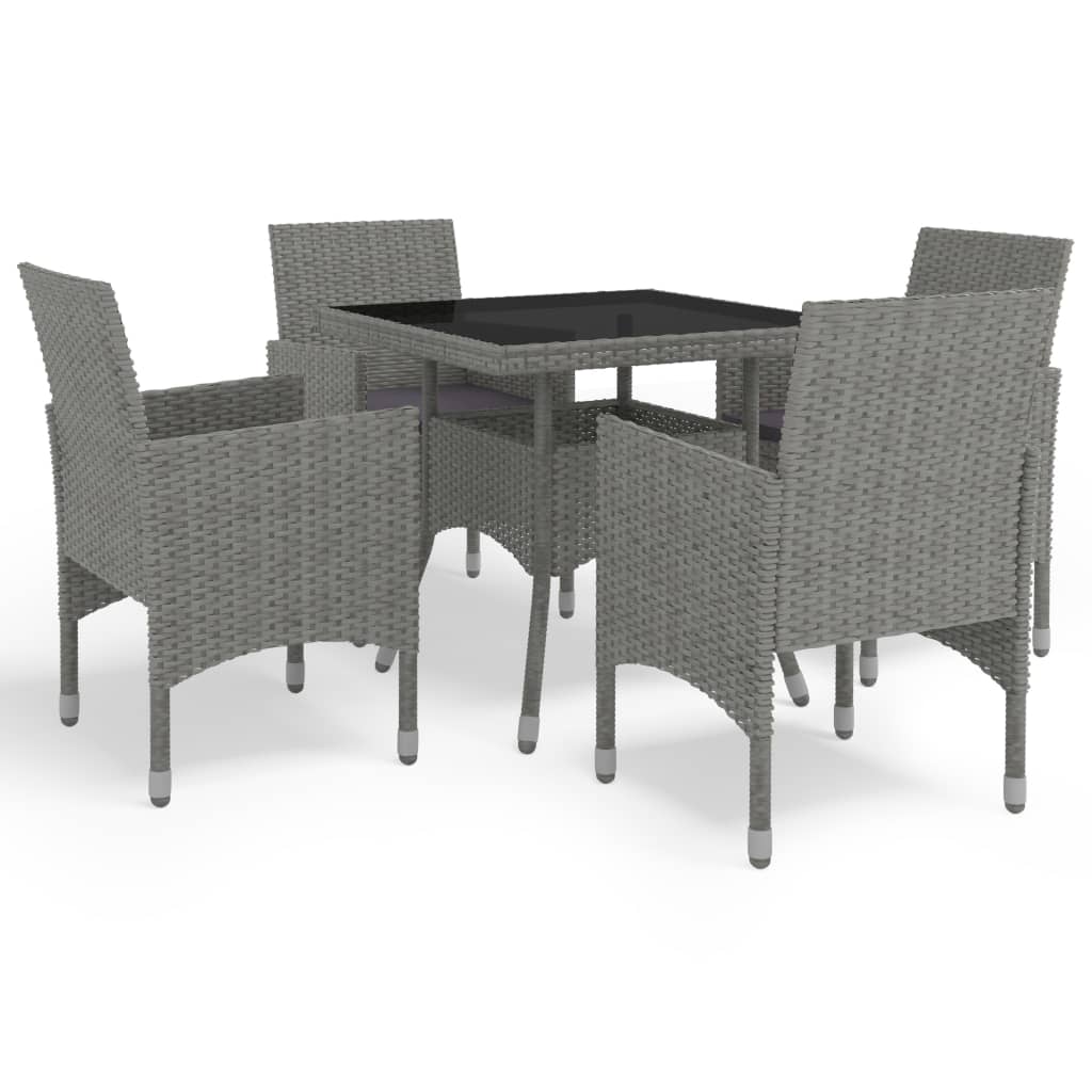 5 Piece Patio Dining Set Black Poly Rattan and Acacia Wood