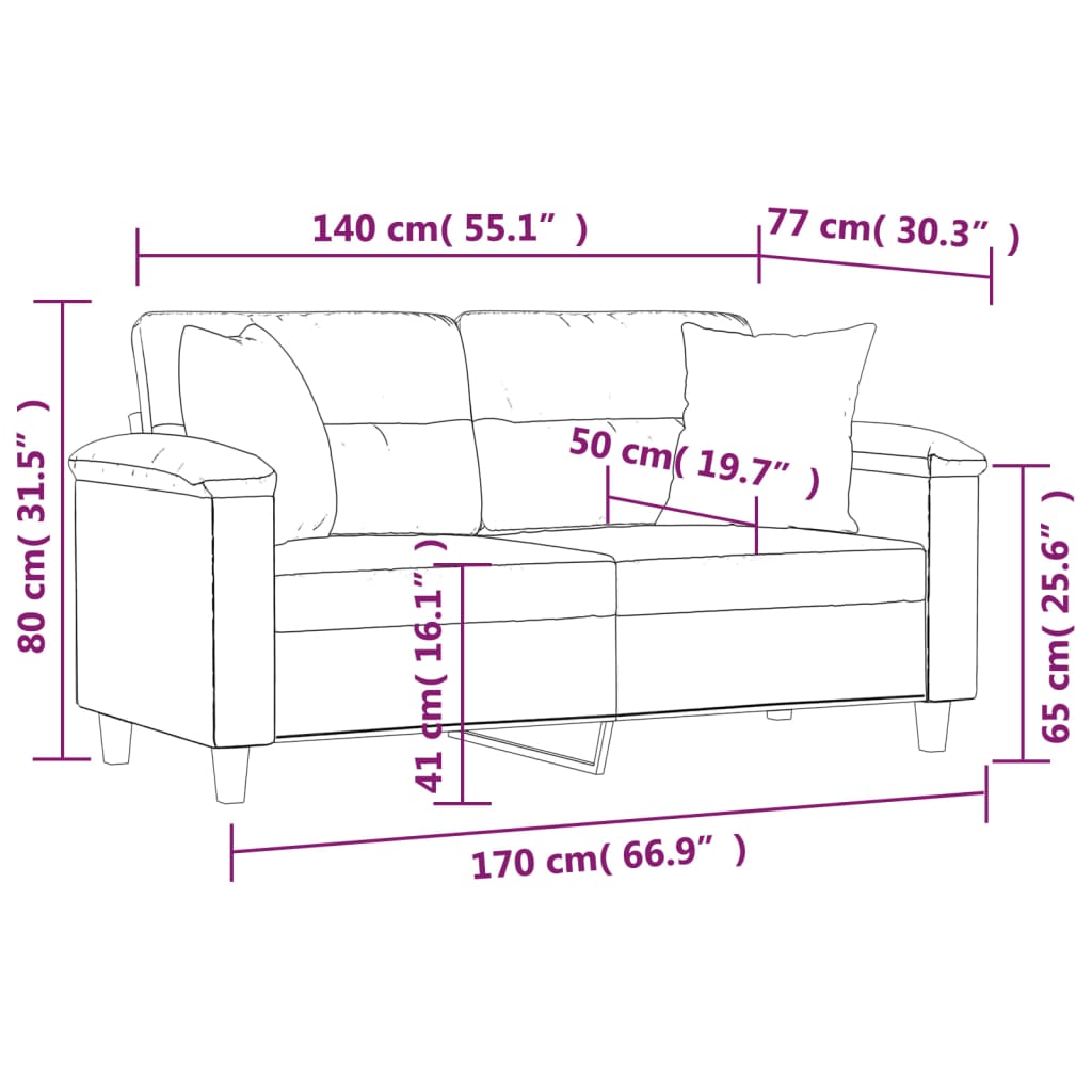 2-Seater Sofa with Pillows&Cushions Light Gray 55.1" Microfiber Fabric