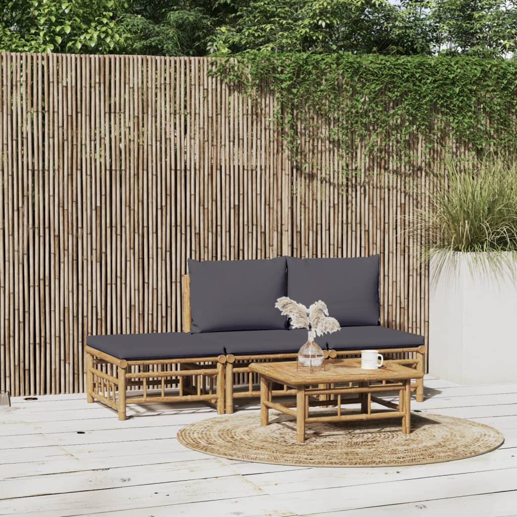 4 Piece Patio Lounge Set with Dark Gray Cushions Bamboo