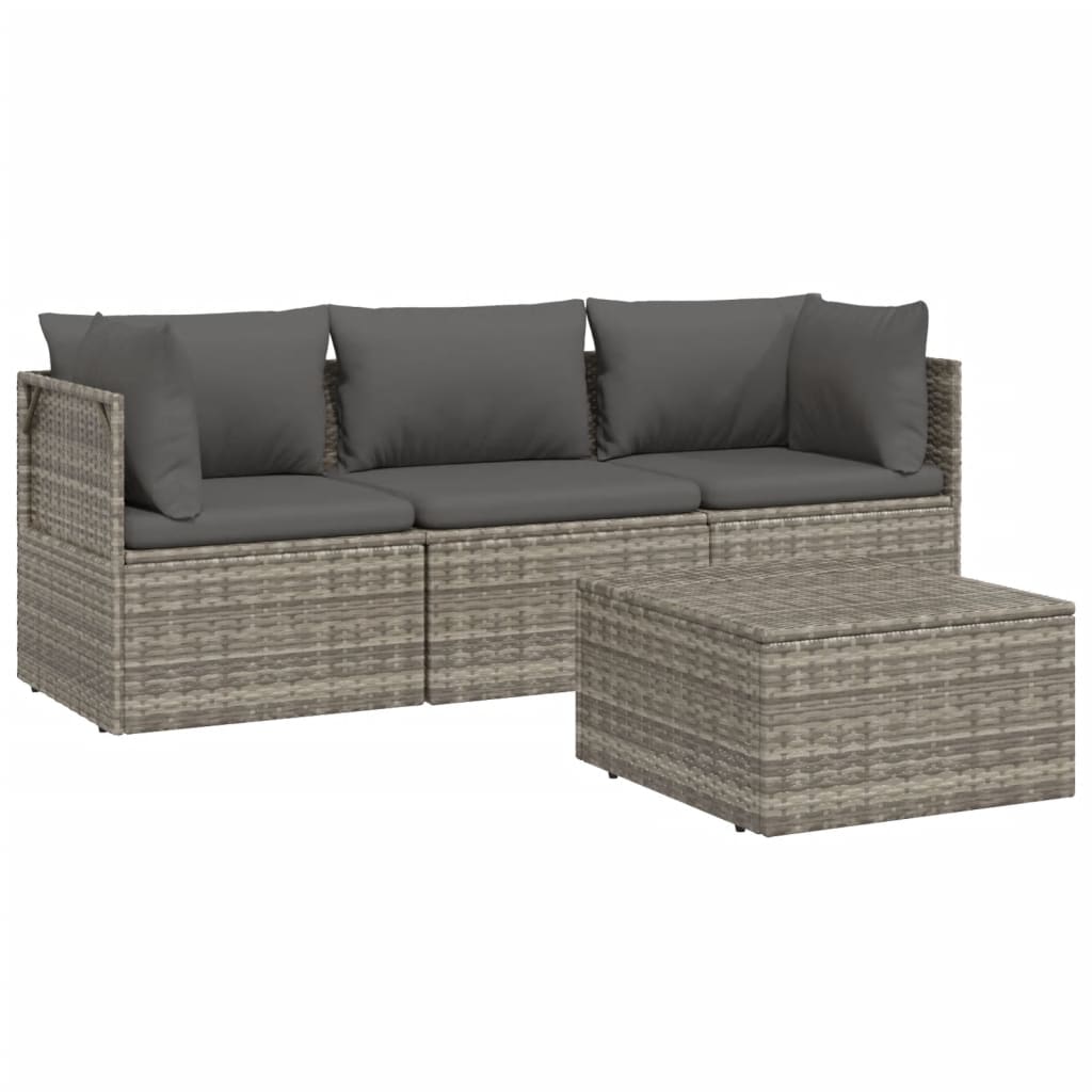 4 Piece Patio Lounge Set with Cushions Gray Poly Rattan