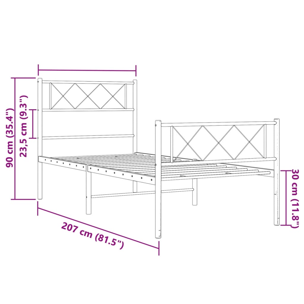 Metal Bed Frame without Mattress with Footboard White 39.4"x78.7"