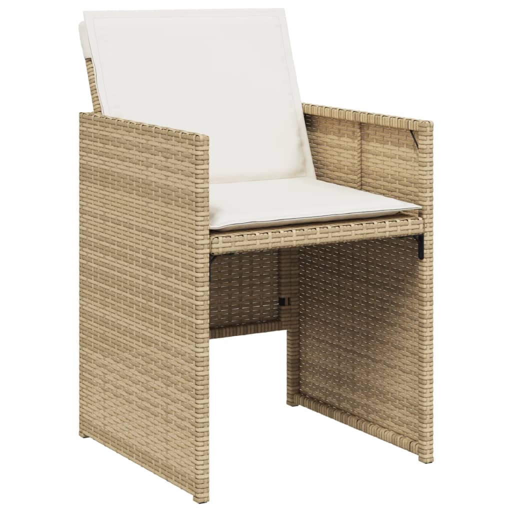 5 Piece Patio Dining Set with Cushions Beige Poly Rattan