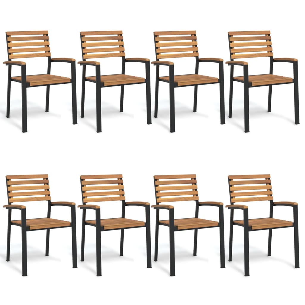 Stackable Patio Chairs 8 pcs Solid Wood Acacia and Metal