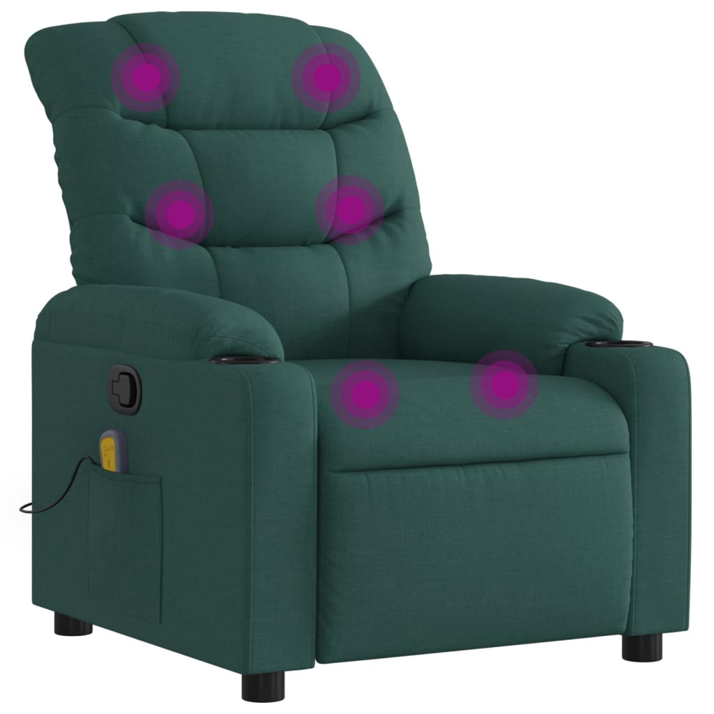 Massage Recliner Chair Dark Green Fabric