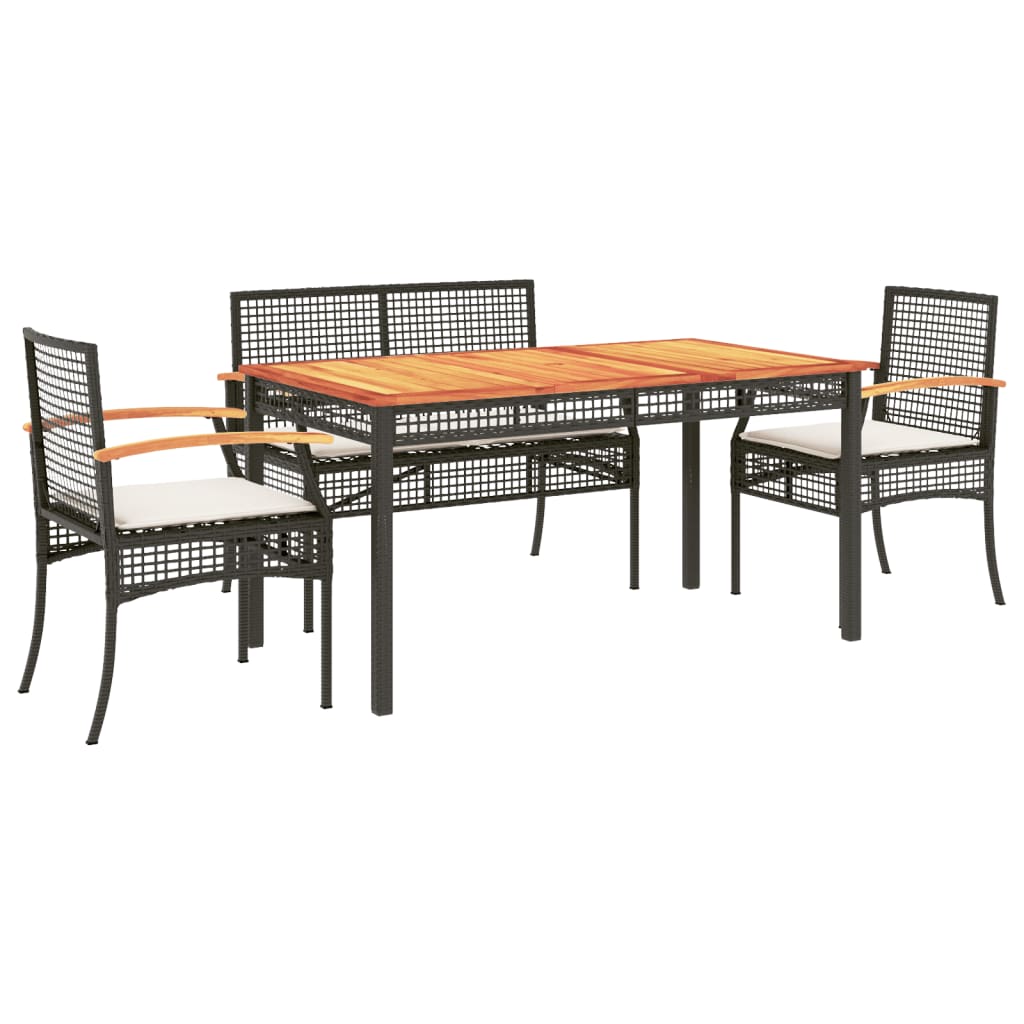 5 Piece Patio Dining Set with Cushions Black Poly Rattan