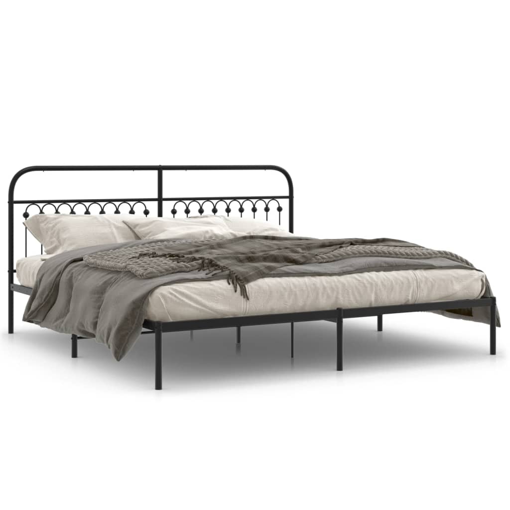 Metal Bed Frame without Mattress with Headboard Black 76"x79.9"