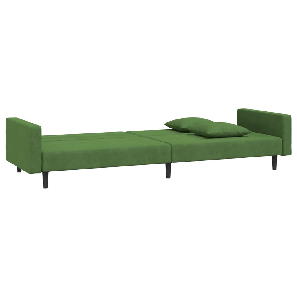 2-Seater Sofa Bed with Two Pillows Dark Green Velvet