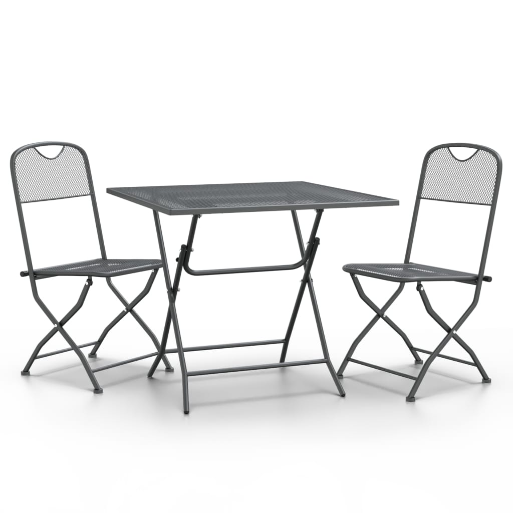 3 Piece Patio Dining Set Expanded Metal Mesh Anthracite