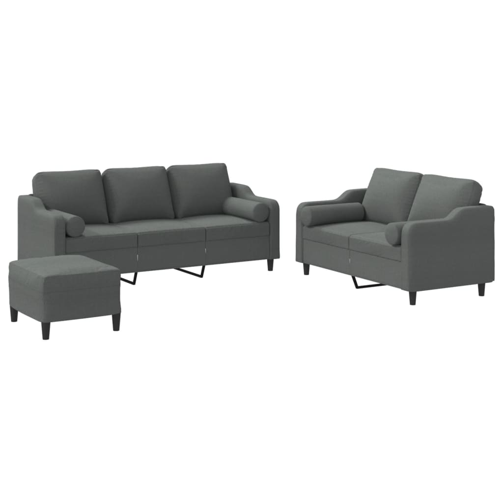 3 Piece Sofa Set with Pillows Dark Gray Fabric