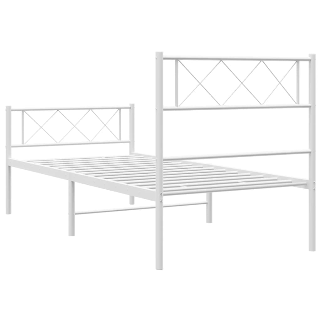 Metal Bed Frame without Mattress with Footboard White 39.4"x78.7"