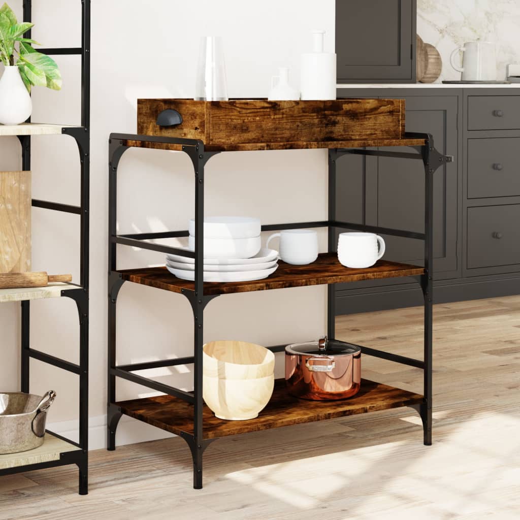 Kitchen Trolley Smoked Oak 32.1"x16.1"x36.4" Engineered Wood