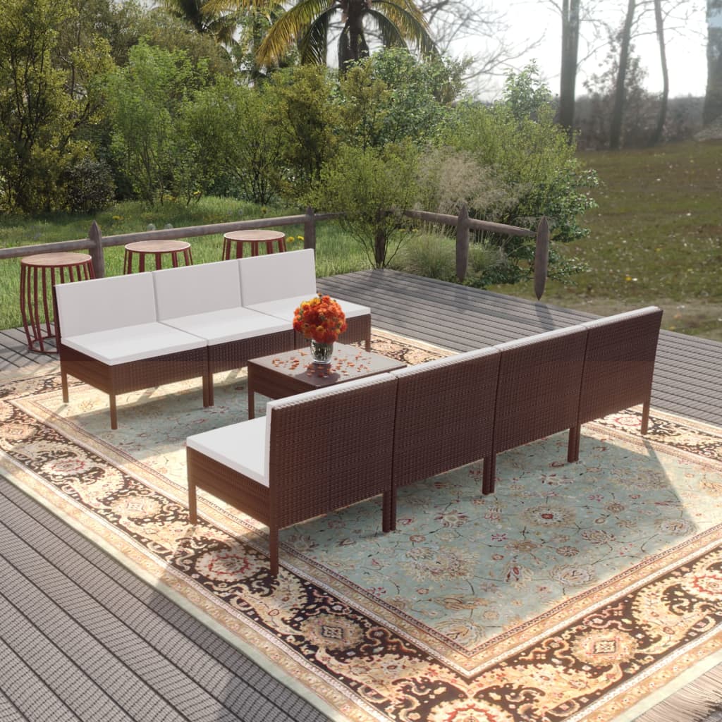 8 Piece Patio Lounge Set with Cushions Poly Rattan Brown