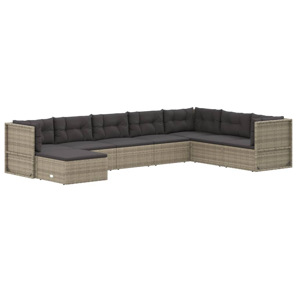 8 Piece Patio Lounge Set with Cushions Gray Poly Rattan