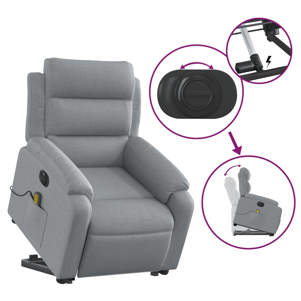 Electric Stand up Massage Recliner Chair Light Gray Fabric