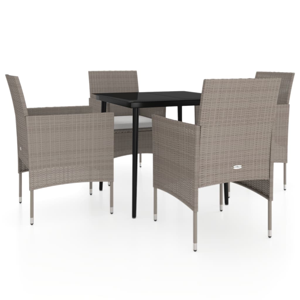 5 Piece Patio Dining Set with Cushions Beige and Black