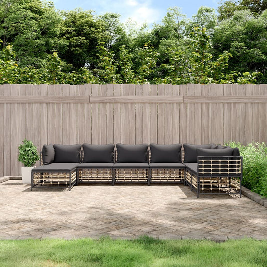 8 Piece Patio Lounge Set with Cushions Anthracite Poly Rattan