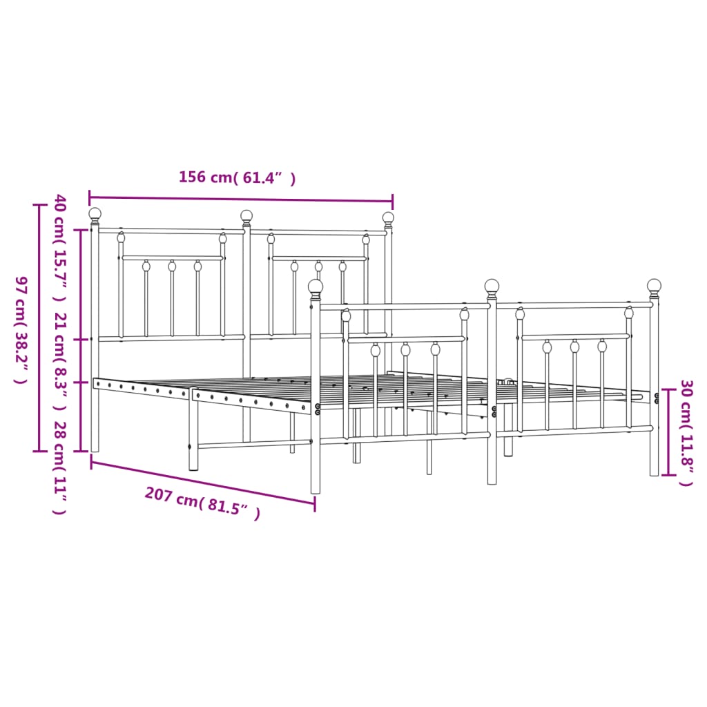 Metal Bed Frame without Mattress with Footboard Black 59.1"x78.7"