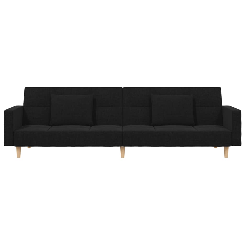 2-Seater Sofa Bed with Two Pillows Black Fabric