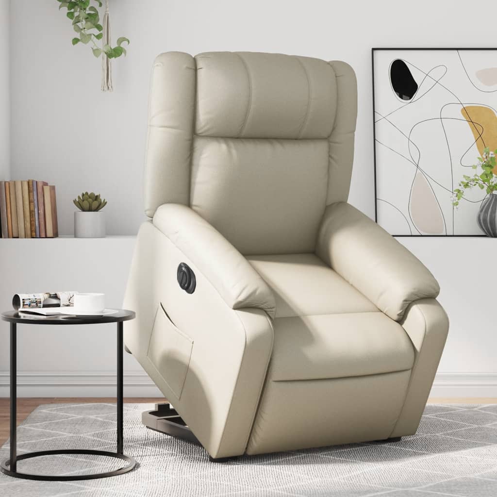 Electric Stand up Massage Recliner Chair Cream Faux Leather