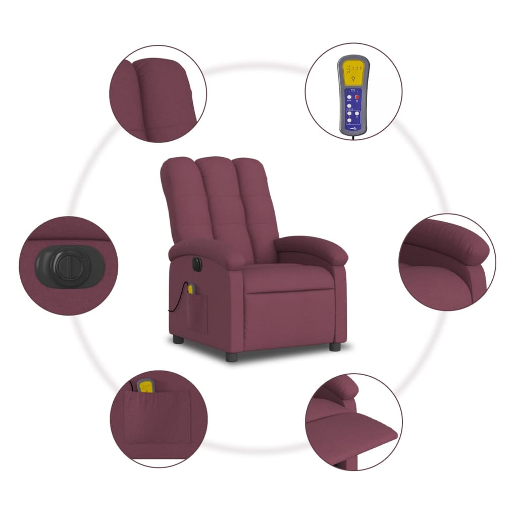 Electric Massage Recliner Chair Purple Fabric