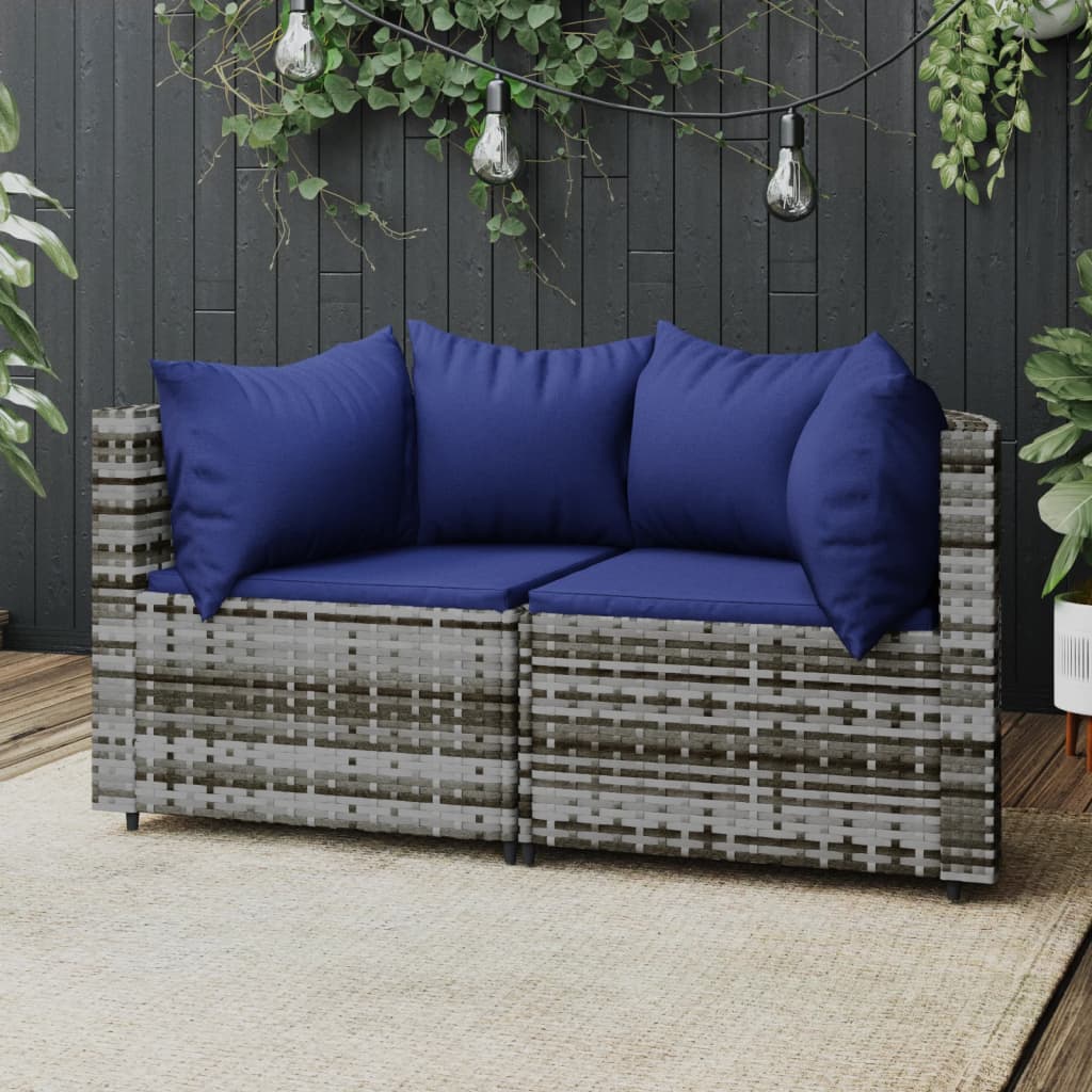 Patio Corner Sofas with Cushions 2 pcs Gray Poly Rattan