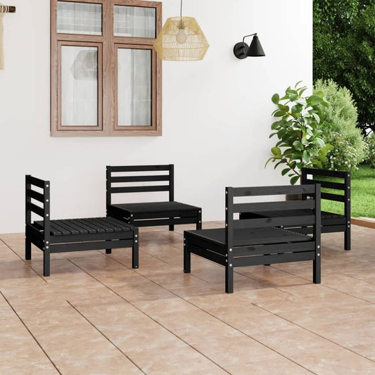 4 Piece Patio Lounge Set Black Solid Pinewood