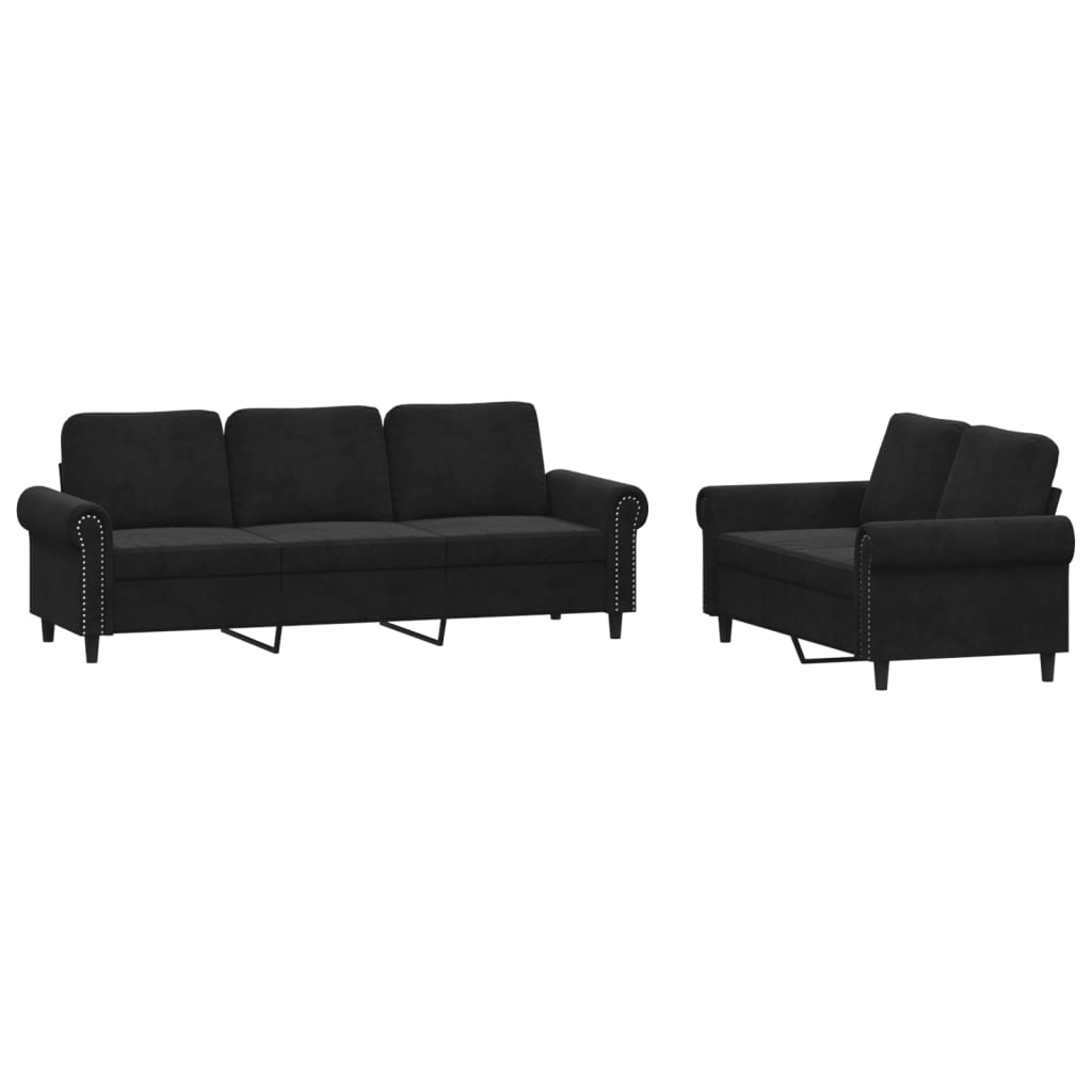 2 Piece Sofa Set with Cushions Black Velvet