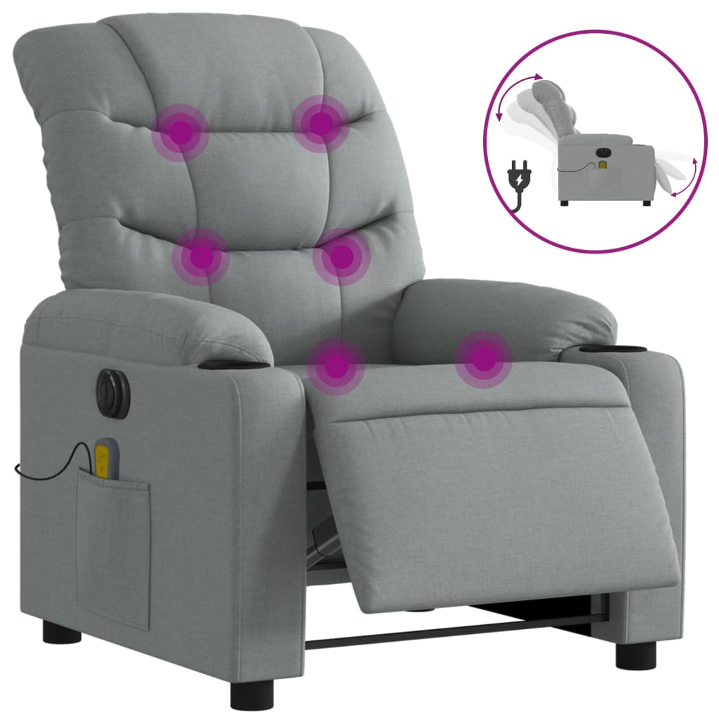 Electric Massage Recliner Chair Light Gray Fabric