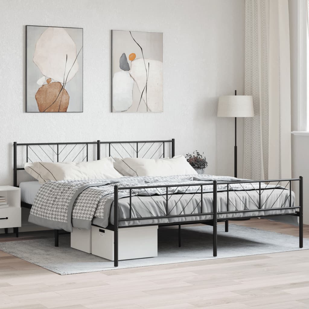 Metal Bed Frame without Mattress with Footboard Black 72"x83.9"