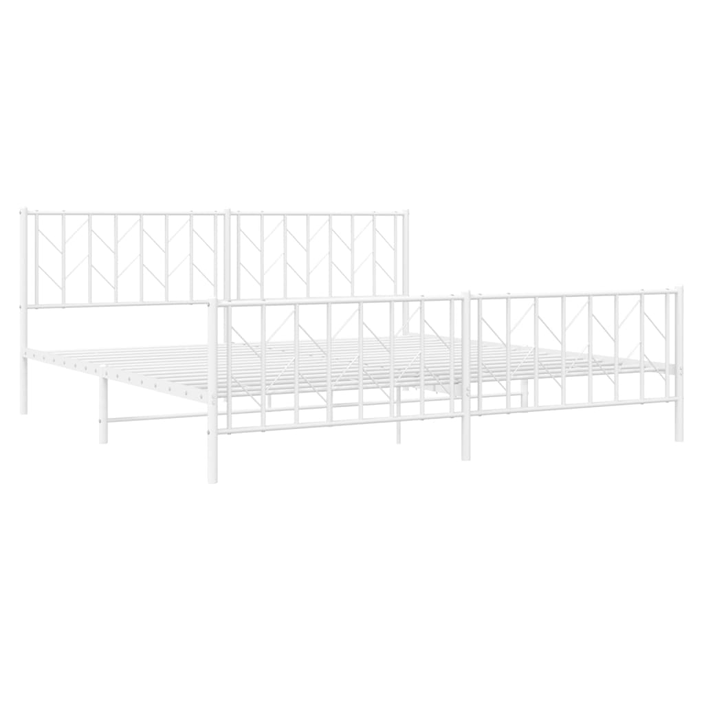 Metal Bed Frame without Mattress with Footboard White 76"x79.9"