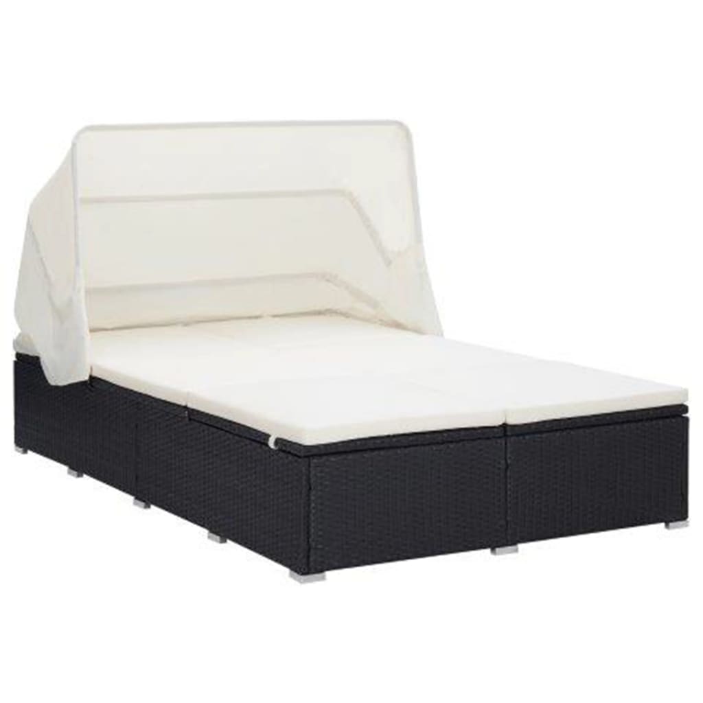 2-Person Sunbed with Cushion Poly Rattan Gray