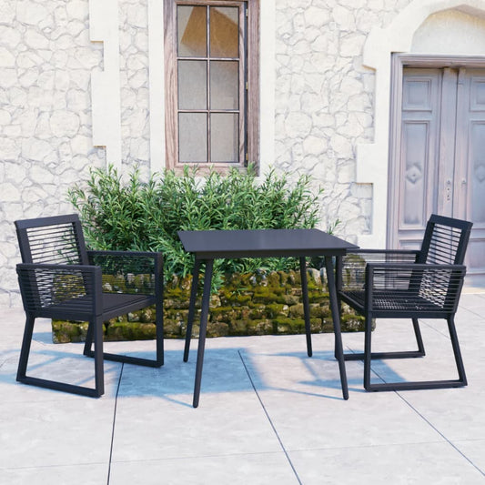 3 Piece Patio Dining Set PVC Rattan Black