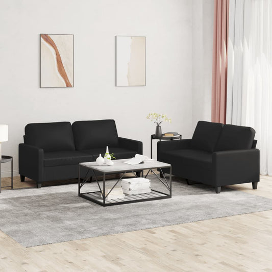 2 Piece Sofa Set with Cushions Black Faux Leather