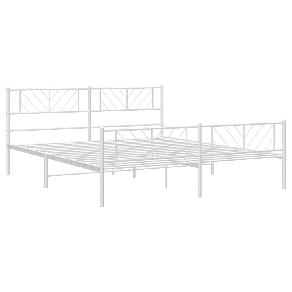 Metal Bed Frame without Mattress with Footboard White 72"x83.9"