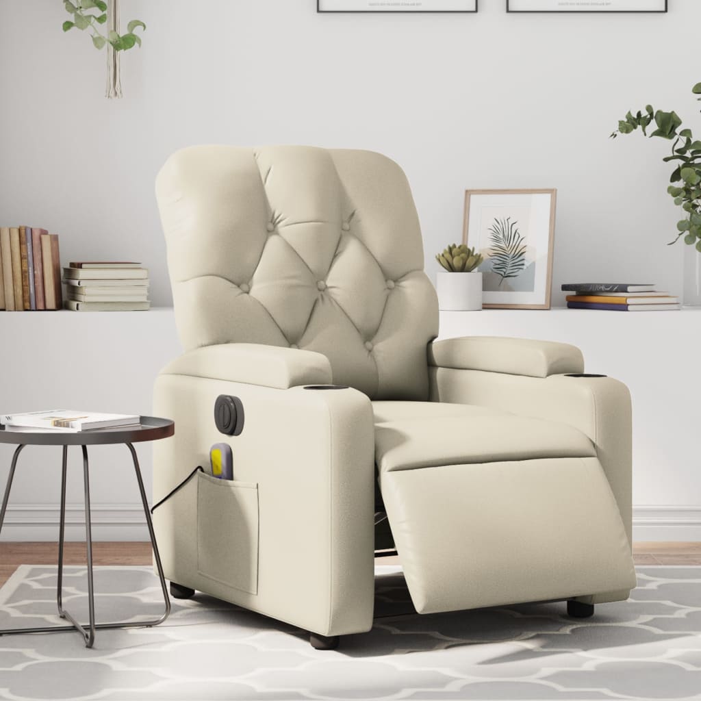 Electric Massage Recliner Chair Cream Faux Leather