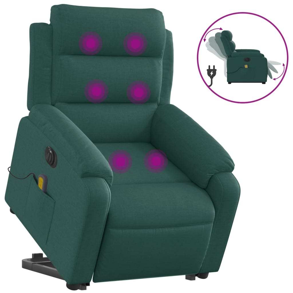 Electric Stand up Massage Recliner Chair Dark Green Fabric