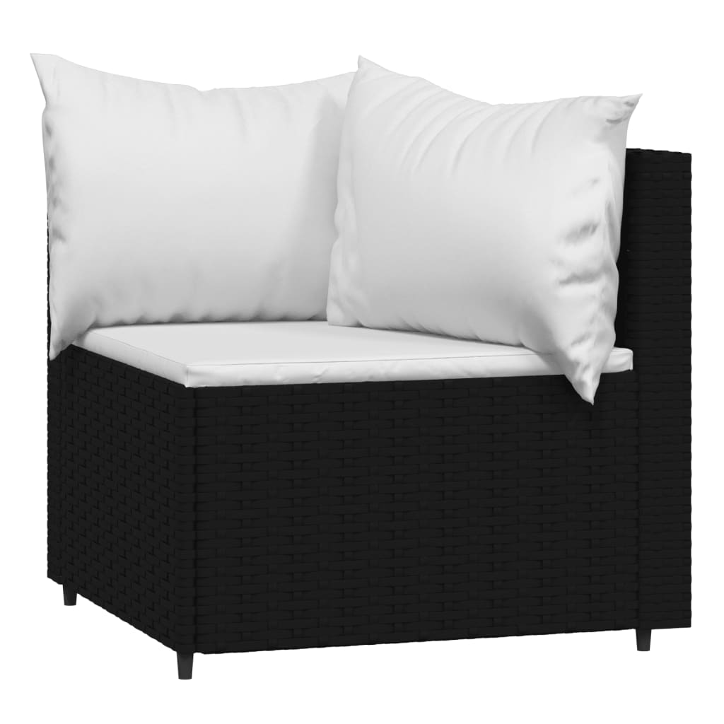 Patio Corner Sofas with Cushions 2 pcs Black Poly Rattan