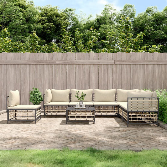 8 Piece Patio Lounge Set with Cushions Anthracite Poly Rattan