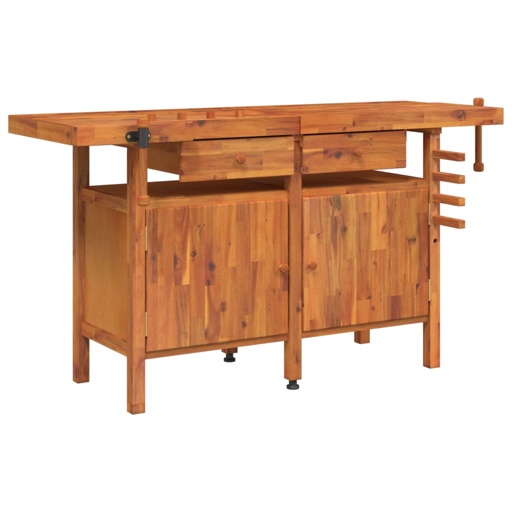 Workbench with Drawers and Vices 63.8"x24.4"x32.7" Solid Wood Acacia