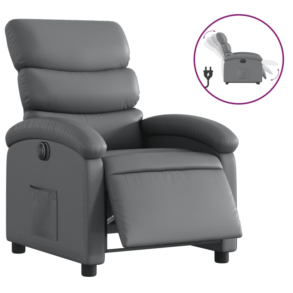 Electric Recliner Chair Gray Faux Leather