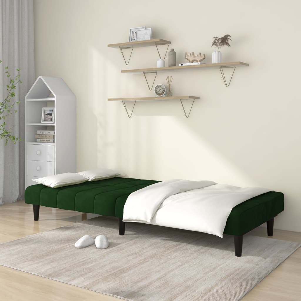 2-Seater Sofa Bed Dark Green Velvet