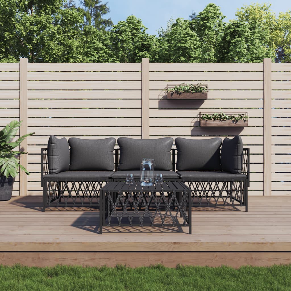 4 Piece Patio Lounge Set with Cushions Anthracite Steel