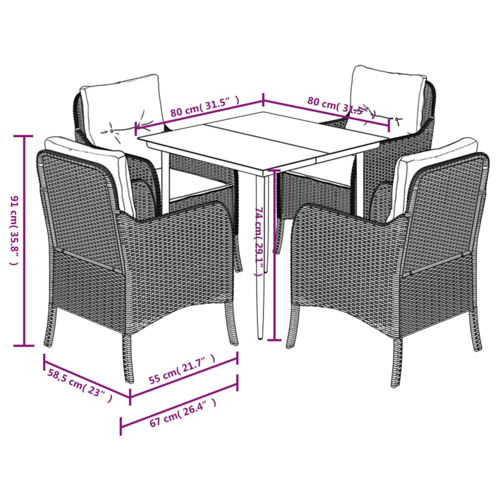 5 Piece Patio Dining Set with Cushions Gray Poly Rattan