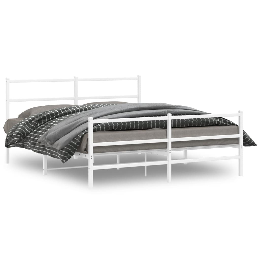 Metal Bed Frame without Mattress with Footboard��White 59.1"x78.7"